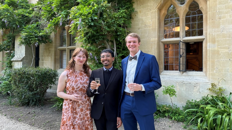 three students outside a building at Oxford University Summer 2024 